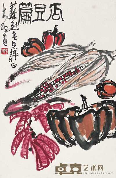 陈大羽 瓜豆图 立轴 72.5×47.5cm